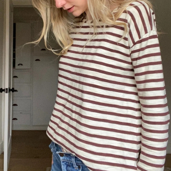 MADEWELL-Rust and White Striped Long  Sleeve Shirt - Picture 1 of 10